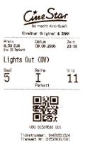 Kinokarte Lights Out (2016) vom 09.08.2016.